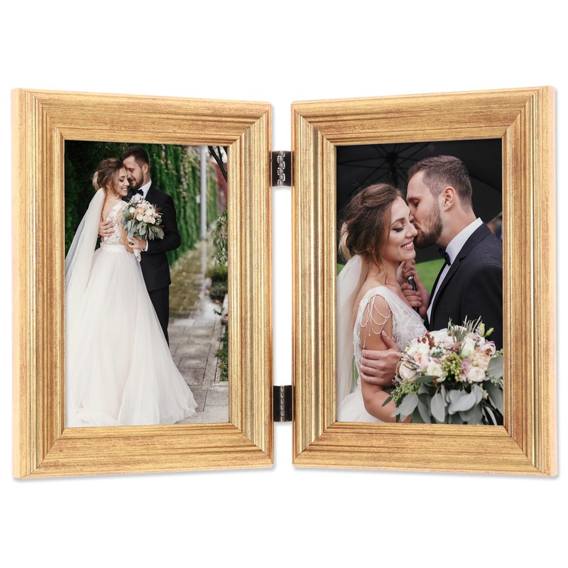 Lawrence Frames 4x6 Hinged Double Sutter Burnished Gold Picture Frame