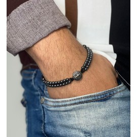 Catholica Shop St Benedict Medal and Crucifix Rosary Bracelet with Knotted Hematite 4mm Beads for Men and Women. Made in Brazil.