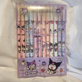 Sanrio 12pc Sanrio Needle Point Black Ink Pen Kawaii Kuromi BRAND NEW 0.5mm ERASABLE