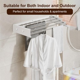 Sonhomay Wall Mounted Drying Rack, 24 Inch Collapsible Clothes Drying Rack Wall Mount Drying Rack Clothing Indoor Foldable Laundry Drying Rack, Laundry Racks for Drying Clothes for Bathroom Balcony