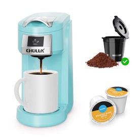 CHULUX Classic 2 in 1 Single Serve Coffee Maker for K Cup & Ground Coffee, One Button Easy Coffee Machine for Office, RV, Travel and Dorm, Included Coffee Filter, Cyan