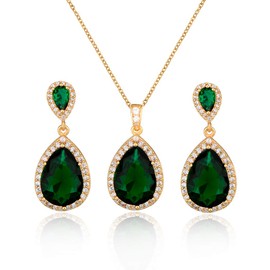 Bridal Jewelry Set for Wedding - 18k Gold Plated Teardrop Cubic Zirconia Crystal CZ Drop Earrings and Pendant Necklace Set for Bride Bridesmaids Mother of Bride Prom Party Formal Jewelry Set for Women