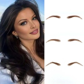 Human Hair Lace Fake Eyebrows, 100% Handmade Real Hair Lace Front False Eyebrow One Pair, Brown Eyebrow Extensions for Women Daily Use, Makeup, And Stage(Brown)