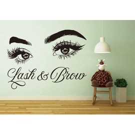 Lash & Brow Wall Decal Eyelash Extension Beauty Salon Decoration Make Up Room Wall Stickers LL300 (Black)