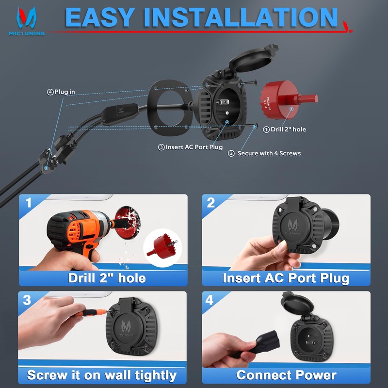 MICTUNING AC Port Plug with Heavy Duty Integrated Dual 20"