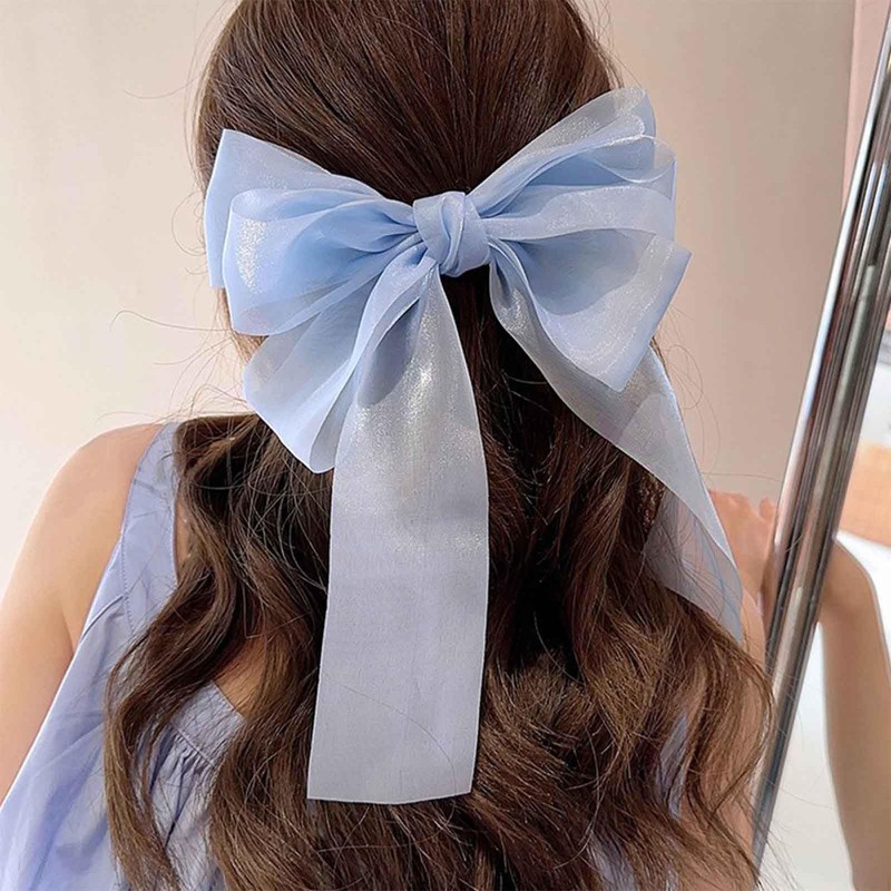 Iaceble Satin and Chiffon Blue Bowknot Hair Clips and Headpieces