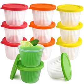 Webake 2oz Silicone Jello Shot Cup with Lids, 12 Pack Jello Shot Container, Souffle Cups, Condiment and Dipping Sauce Cups, Squzzeable and Stackable