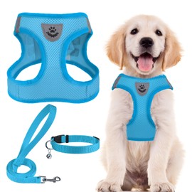 PUPTECK Adjustable Dog Harness Collar and Leash Set Step in No Pull Pet Harness for Small Medium Dogs Puppy and Cats Outdoor Walking Running, Soft Mesh Padded Reflective Vest Harnesses