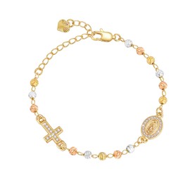 Gold Rosary Bead Cross Bracelet - 14k Gold Plated Virgin Mary Bracelets,Non Tarnish Golden Religious Rosarios Catolicos Virgen de Guadalupe Jewelry,Catholic Confirmation Baptism Gifts for Women