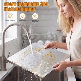 Tabla de Acero Inoxidable de Cocina,Esteras de Tabla de Cortar para Amasar, Tablas de cortar de acero inoxidable con labio para cocina, Apto para Carne, fruta, verduras y pan(40 x 30CM)