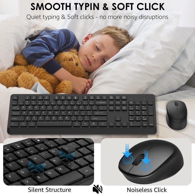 BKA BYA Wireless Keyboard and Mouse Combo,Full Size Quiet Keyboard