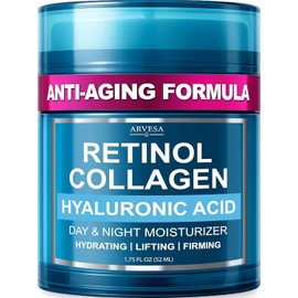 Retinol Cream for the Face - Anti-Aging Moisturizer with Collagen and Hyaluronic Acid Firming Wrinkles Face and Neck Moisturizer for Hydrating and Smooth Skin Day and Night Skin Care for Women and Men 1.75 Fl Oz / 얼굴용 레티놀 크림 - 콜라겐과 히알루론산이 함유된 안티에이징 모이스처라이저 주름 탄력 수분 공급 및 매끄러운 피부를 위한 얼굴 목 보습제 여성과 남성을 주야간 피부 관리 1.75 Fl Oz