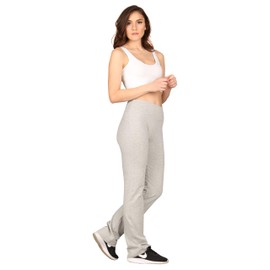 Lildy Women’s Cotton Blend Yoga Pants, High Waistband Straight Legged No See Through Material, Heather Grey, Small/Medium