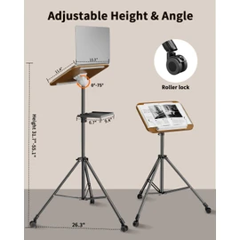 OATSBASF Floor Book Stand for Reading & Music Stand, Wood Book Stand with Removable Tray, Height Adjustment 31"-55", Floor Stand with Page Paper Clip for Music Sheets, Books, Laptops, Wood