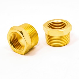 3/4" Male NPT to 1/2" Female NPT Solid Brass Reducer (2-Pack), Threaded Pipe Fitting 3/4 NPT Male x 1/2 NPT Female Hex Bushing Adapter, Reducing Cast Pipe Adapter Fitting