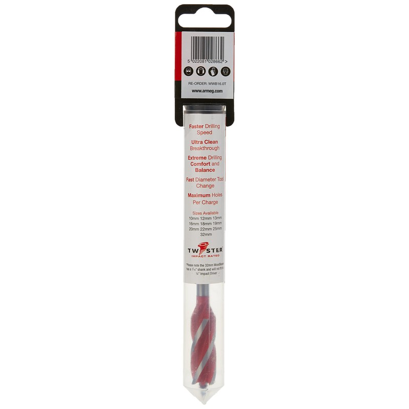 Armeg WWB16.0T 16.0 mm Wood Beaver Drill Bit - Red/Grey