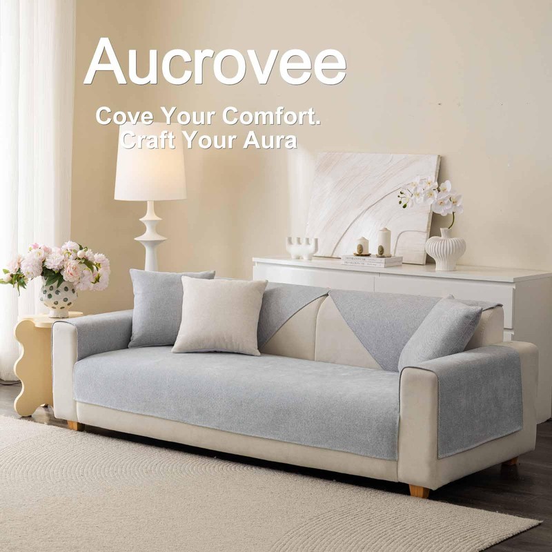 Aucrovee Soft Plush Couch Cover Washable, Non Slip Pluffy Sectional