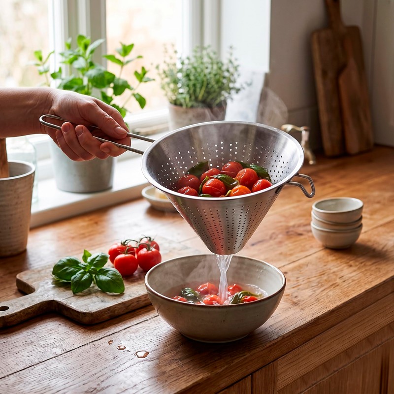 MGE - Chinese Colander - Perforated Stainless Steel Colander/Strainer -