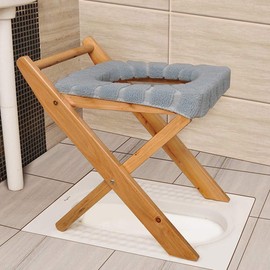 MEIRUHUA Sauna Chair, Foldable Solid Wood Steam Stool 15.7in Height, Original Wood Color with Thin Seat Cover, Portable Wooden Bench for Sauna & Steam Room Steam Room Seat & Relaxation