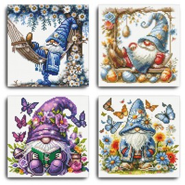 DIYGEMDOT 4 Pack Spring Styles Diamond Painting Kits for Adults, Gnomes Diamond Art Sets for Beginner, Full Drill Round Diamond Dots, DIY 5D Gem Art Crafts, Home Decor Artwork 11.8x11.8 in