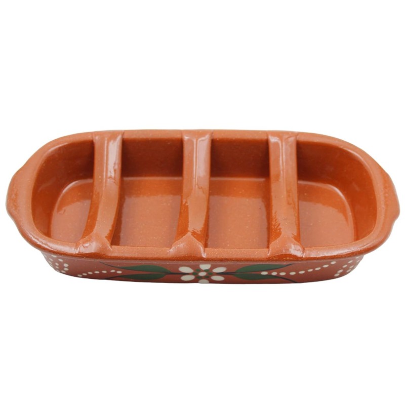 Hand-Painted Terracotta Rectangular Sausage Roaster, Made in Portugal