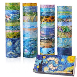 emmoolife Juego de 32 rollos de cinta washi, cinta adhesiva decorativa para pintura al óleo, cinta adhesiva Van Gogh para diario de anotaciones, manualidades DIY, regalos, decoraciones de fiesta