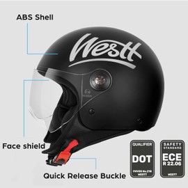 Westt 3/4 Helmet Motorcycle Open face Helmet Scooter Helmet with Clean Visor DOT Approved Vespa Vintage Moped Helmet for for Men Women