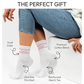 Bride Socks for Women, Something Blue Gift for Bride To Be, Bridal Party Gifts, Engaged Wedding Presents for Bride To Be (US, Alpha, One Size, Regular, Petite, Pink)