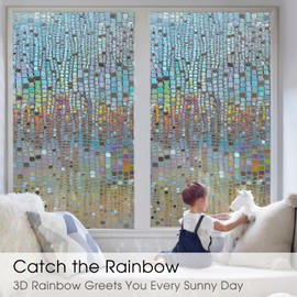 Beautysaid Window Privacy Film Stained Glass 3D Rainbow Prism Window Clings Heat Blocking Window Tint Sun Catchers Peel and Stick Decorative Window Decals Home Bathroom Door(Brown,23.6x78.7in)