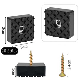 CONJURAIDE Pack of 20 Screwable Rubber Feet Black Square Non-Slip Rubber Base Feet Rubber Feet Screwable Rubber Feet Furniture Feet Flat Furniture Feet with Screw for Garden Chairs Furniture Floors 3