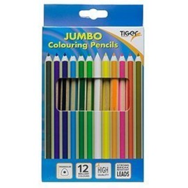 Wooden Jumbo Colouring Pencils x 12 - Children's XL Easy Grip Triangular Full Size