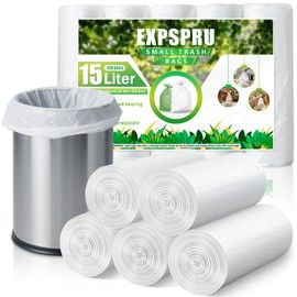 Expspru 4 Gallon Compostable Trash Bags 15 Liter Small Garbage Bags Biodegradable Trash Bags - Heavy Duty, Office, Bedroom, Kitchen, Durable & Leak-Proof, 120 Count White