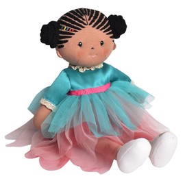 Bonikka Tikiri Toys Kessie Fabric Baby Doll with Dark Skin & Hair, Comes with Two Dresses, Ages 6 Months & Up