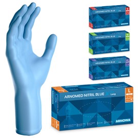 ARNOMED Disposable Gloves Blue Extra Long, 30 cm Long Disposable Gloves, XL, Nitrile Gloves, Disposable Extra Thick, Pack of 100, Rubber Gloves, Long Disposable, Nitrile Gloves, Long Shaft in S, M, L