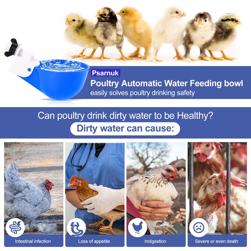 Psarnuk Chicken Waterer Cups (16 Pack/Blue) - DIY Automatic Large