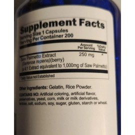 Vitamins Because Saw Palmetto 1000mg 5X200 Caps No Gluten/No Preservatives/
