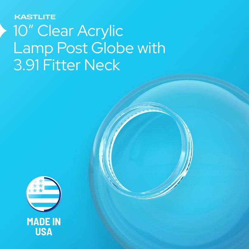 KASTLITE 10" Clear Acrylic Lamp Post Globe | Smooth Textured
