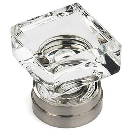Cosmas 10 Pack 6578SN-C Satin Nickel Cabinet Hardware Square Knob with Clear Glass - 1-1/4" Square