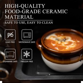 Vumdua French Onion Soup Bowls with Handles, 6 Pack Ceramic Soup Crocks Oven Safe for Chilli, Cereal, Cereal, Pot Pies - French onion soup crocks, Dishwasher, Microwave & Broil Safe, 16 oz