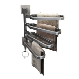 タオルハンガー キッチン タオル掛け 4連 回転 180度調整 収納 すのこ 壁掛け 取り付け簡単 耐水性 防錆 コンパクト 多機能 ふきん掛け 洗面所 バスルーム 浴室 寝室 リビング 省スペース ホワイト グレー 無地 おしゃれ シンプル