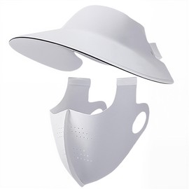 NHQZ Sun Protection Mask, Summer Mask, UV Mask, UPF 50+ Mask, Breathable Full Face Mask, with Ventilation Holes and Removable Brim, Quick-Drying, Reusable, for Men and Women, Short, Light Grey