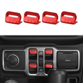 HTHE for JL/JT Window Control Switch Button Cover, 4Pcs Aluminum Alloy Window Switch Cover Trim Interior Accessories Compatible with Jeep Wrangler JL Gladiator JT 2018-2023(4Pcs,Red)
