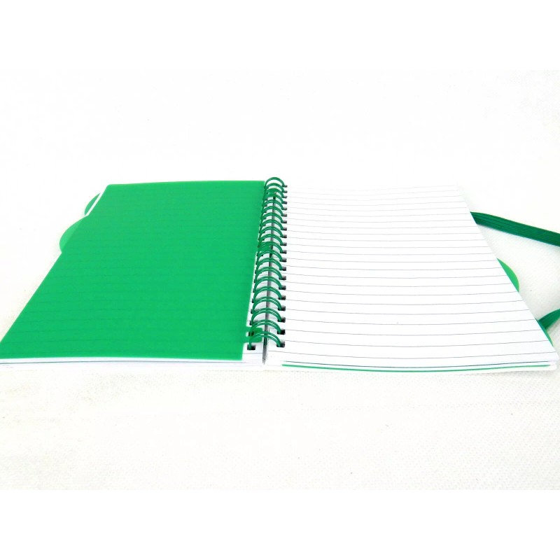 Sweda Wire Bound Notebook w/4 Dividers, White w/Green Accent, Elastic