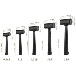 HEIHAK 5 Pieces Dead Blow Hammer Set, 0.5LB, 1LB, 1.5LB, 2LB, 3LB, Rebound-Resistant Rubber Mallet with Non-Slip Grip, Non-Marring and Non-Sparking Design