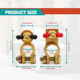 1 Pair Battery Terminals Solid Brass Clamps Connectors with Color Coded Wing Nuts, Top Post Battery Terminal with Anti Corrosion Pad for RV Motorbike Car Truck Boat Caravan