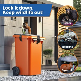 X-partner Heavy-Duty Bear Proof Trash Can Locks - Animal-Proof Garbage Can Lid Straps for 28-96 Gallon Outdoor Bins, Secure Locking Buckle Against Raccoons & Wildlife (Black, 4PCS)
