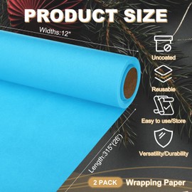 PATIKIL Wrapping Paper, 2 Pack 12"x315"(26') 80 GSM Craft Paper Roll Kraft Packing Paper for Poster Bulletin Board, Gift Wrapping, Flower Bouquet Wrapping, Light Blue