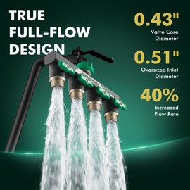 Restmo Heavy Duty Brass 4 Way Garden Hose Splitter, Full Metal Body Full Flow with Oversized Ball Valve, Extended Lever 3/4" GHT Outdoor Faucet Spigot Adapter for Garden Watering RV, Green