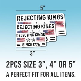 (2pcs) FDT Subtle Rejecting Kings Since 1776 Sticker Anti Funny Social Justice Human Rights Feminist White Vinyl Decal Weather-Resistant Stickers for Water Bottles Laptop Phone Wall Window Car 4"