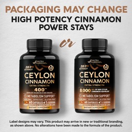 Ceylon Cinnamon Capsules - Extra Strength - Energy Heart & Metabolism Support for Men & Women - Pure Natural Cinnamon 20:1 Extract Supplement - GMO & Gluten Free - Made in USA - 60 Capsules 2 Month
